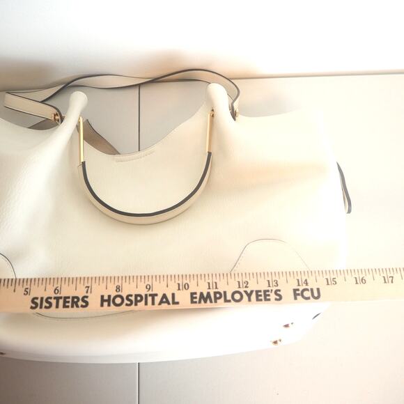 Sondra Roberts Squared Vegan Pebbled Leather Shoulder Tote Bag Cream Gold - Picture 15 of 16